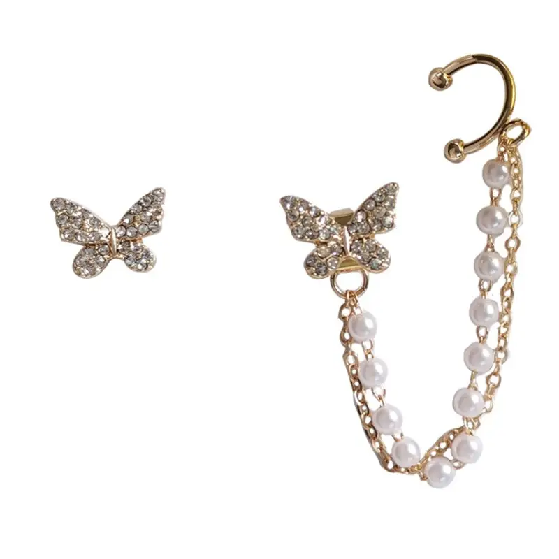 Butterfly Earrings with Pearl Chain for Women - Image 6