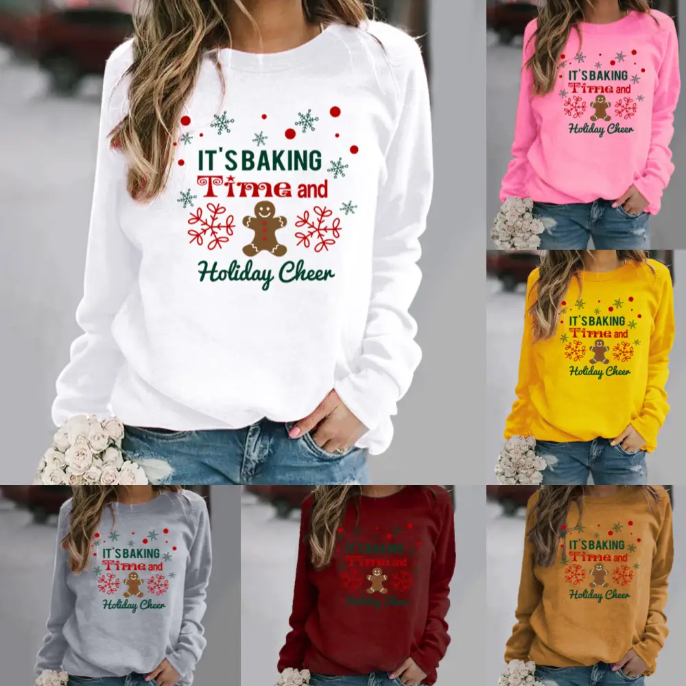 Women's Holiday Cheer Sweatshirt Yellow Round Neck - Image 12
