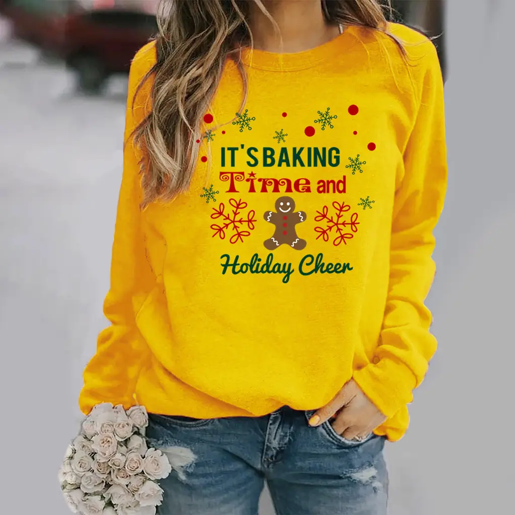 Women's Holiday Cheer Sweatshirt Yellow Round Neck - Image 14