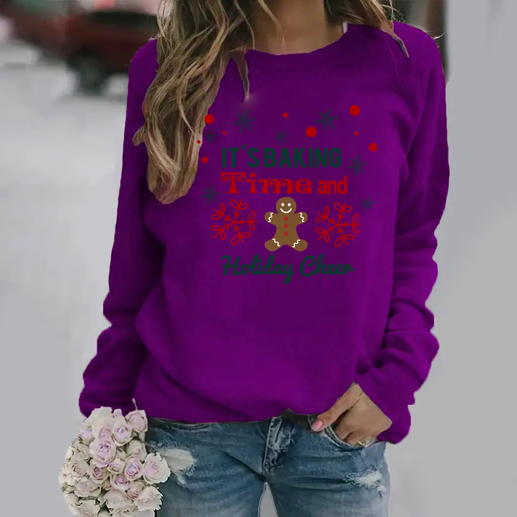Women's Holiday Cheer Sweatshirt Yellow Round Neck - Image 6