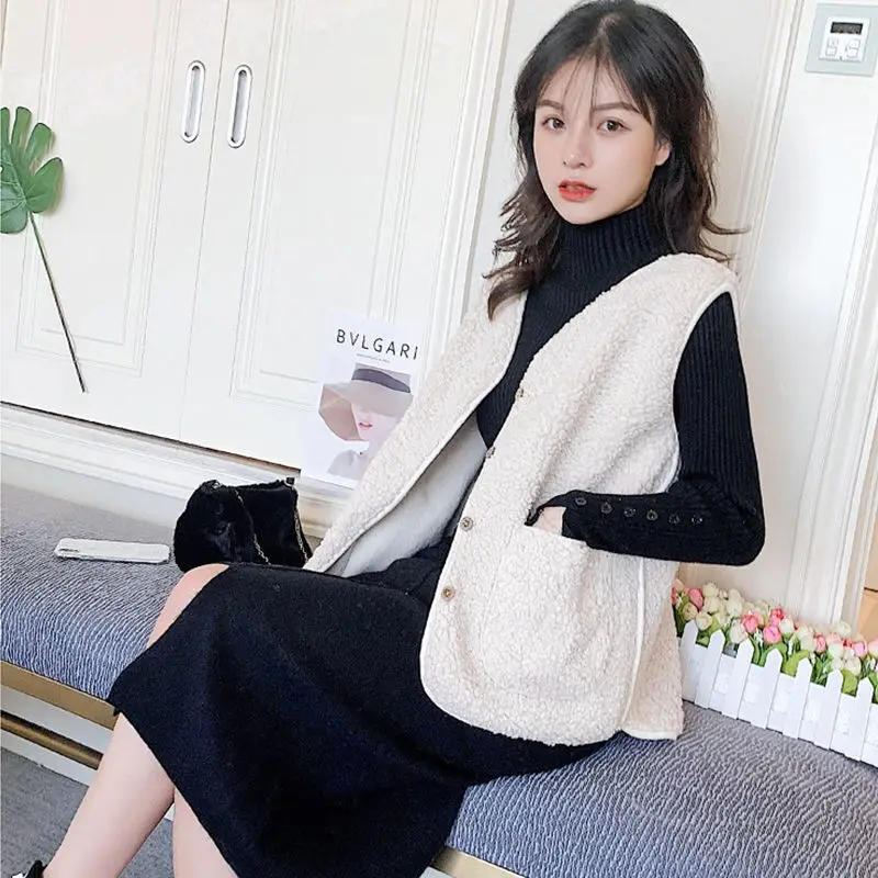Women's Cross-Border Korean Style Lamb Wool Vest Brown - Image 4