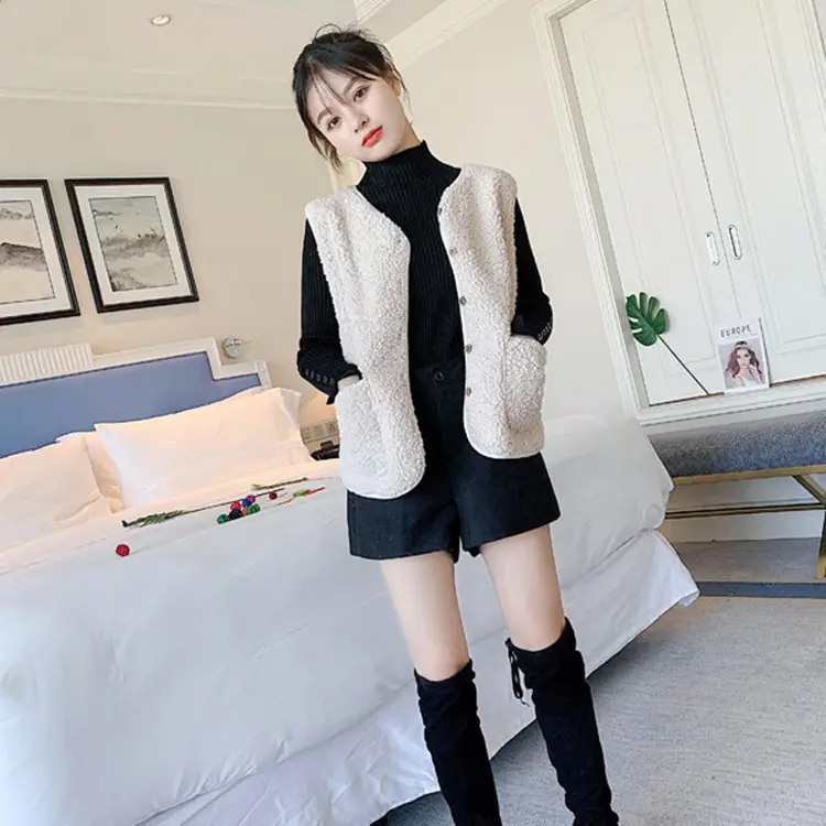 Women's Cross-Border Korean Style Lamb Wool Vest Brown - Image 5