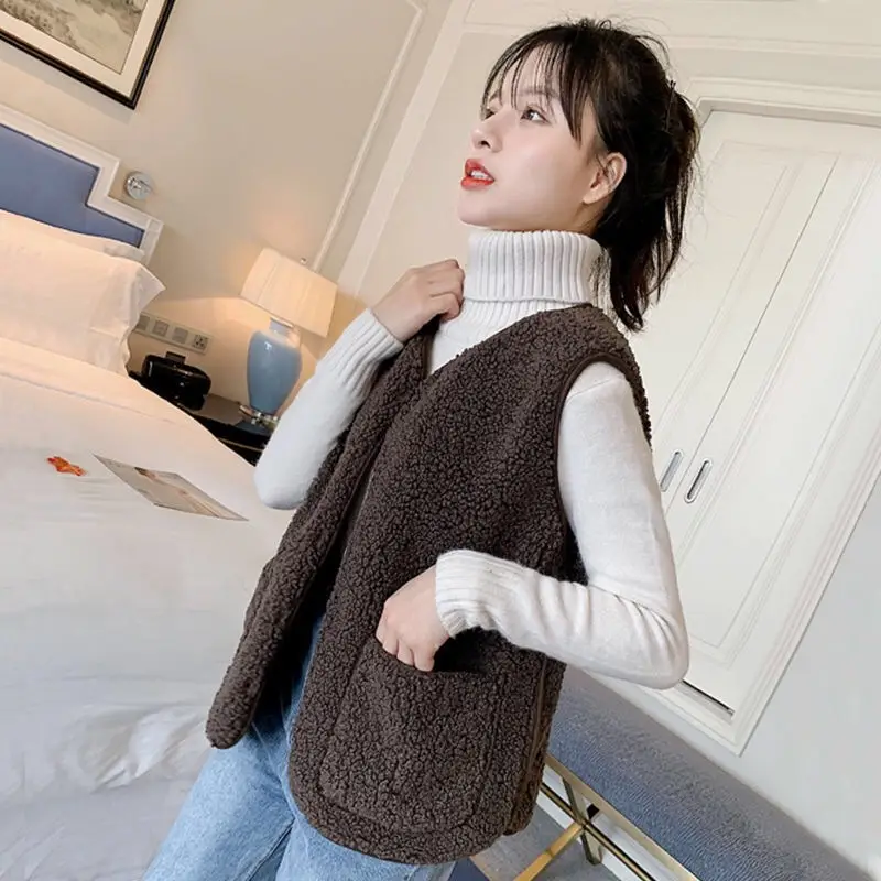 Women's Cross-Border Korean Style Lamb Wool Vest Brown - Image 6
