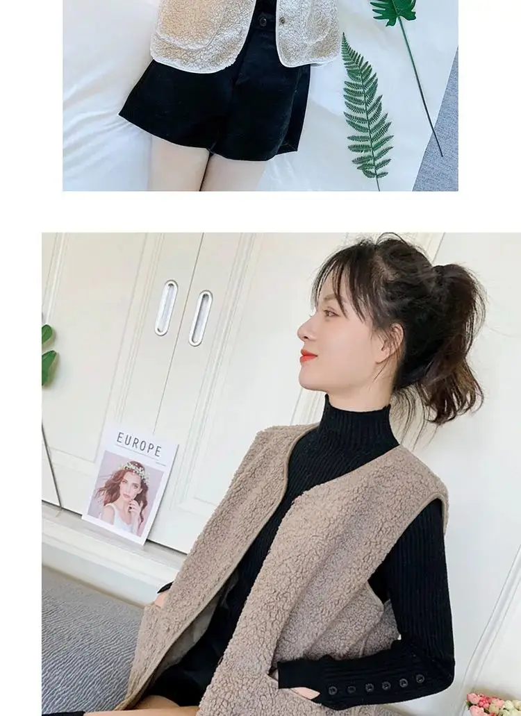 Women's Cross-Border Korean Style Lamb Wool Vest Brown — feature 9