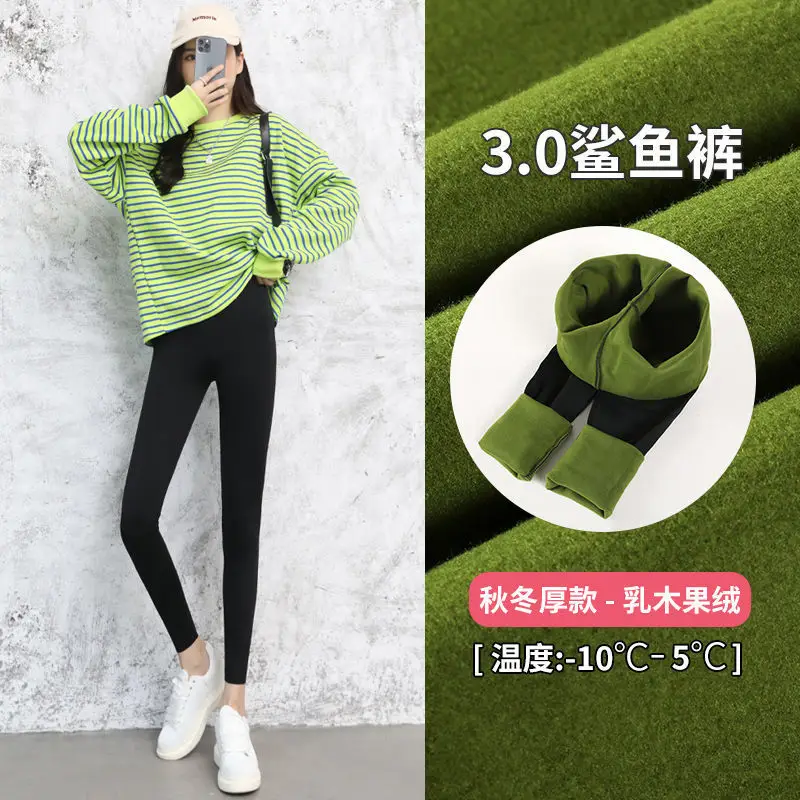 Women's 1.0 Shark Skin Leggings Green Striped Thin Tight Yoga Pants - Image 3