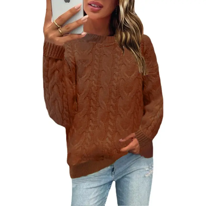 Women's Cream Cable Knit Crew Neck Sweater Pullover - Image 7