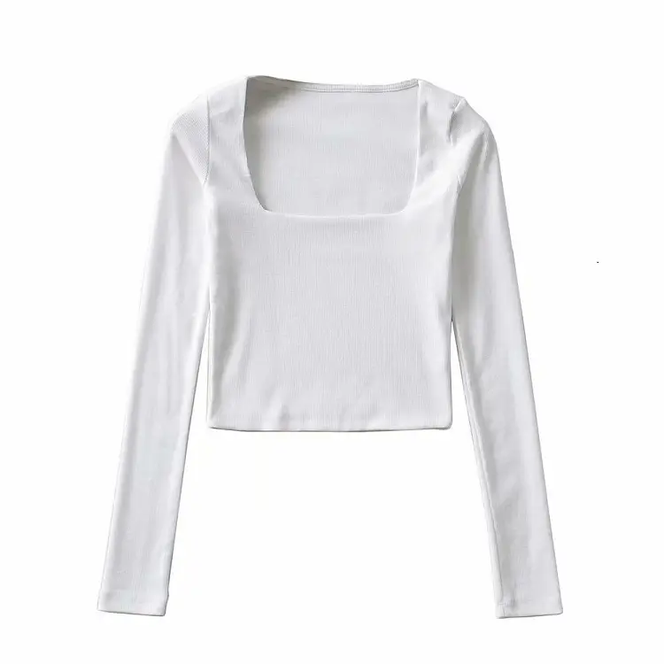 Women's Square Collar Long Sleeve T-Shirt Brown - Image 3
