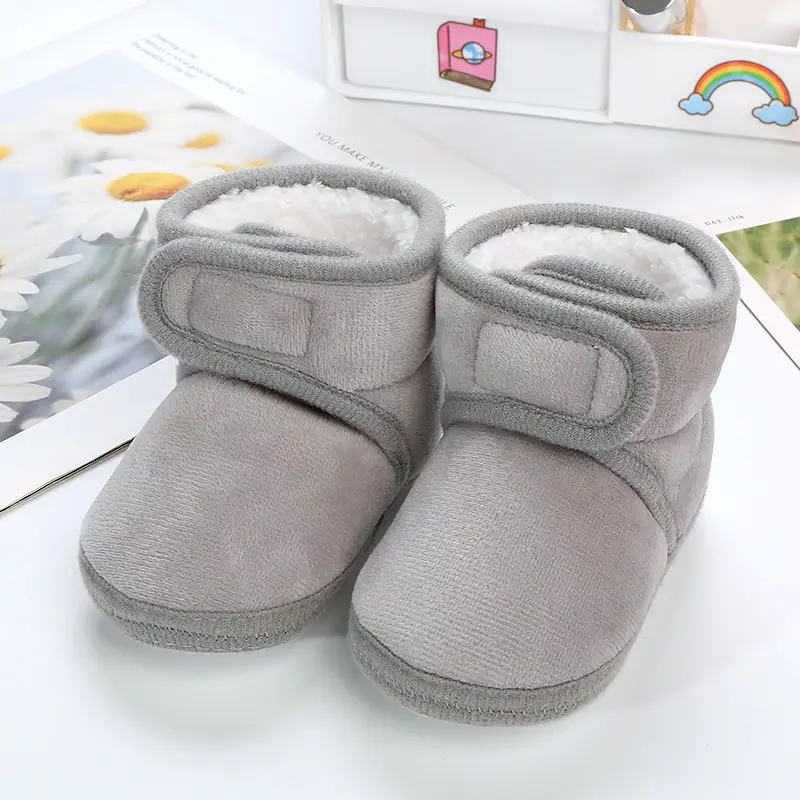 Winter Fleece Lined Baby Boots Grey Non-Slip