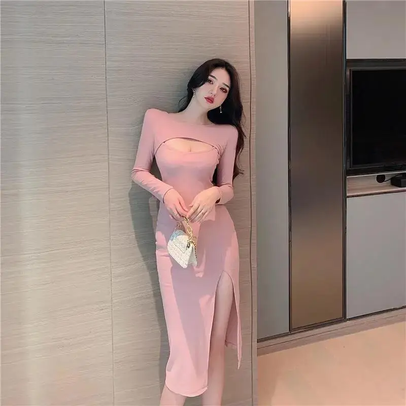 Black Cut Out Hip Skirt Women's Slimming Dress - Image 6