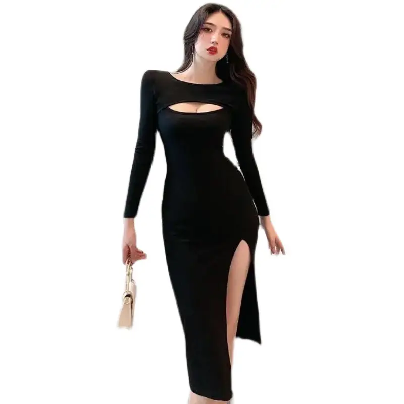 Black Cut Out Hip Skirt Women's Slimming Dress - Image 8