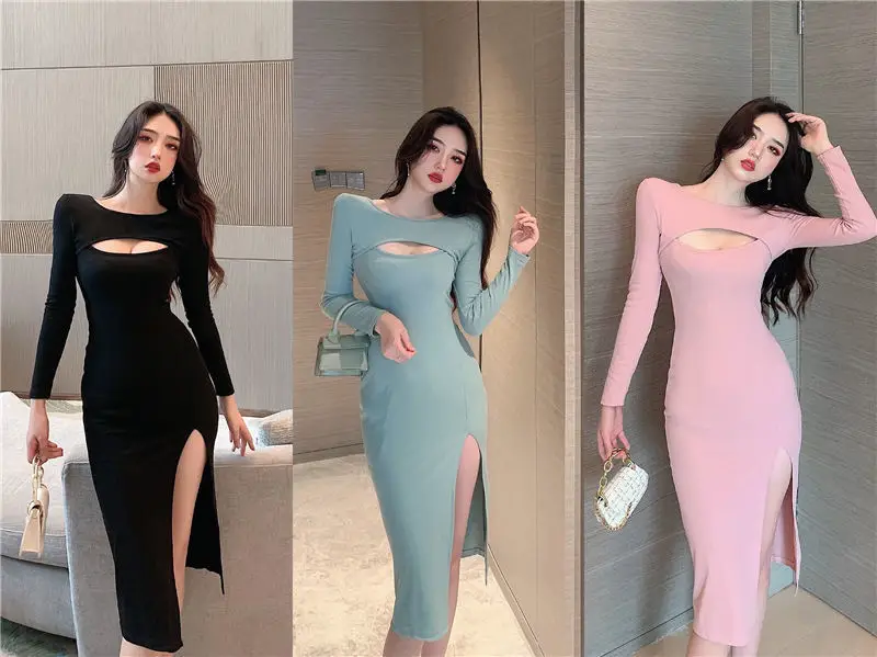 Black Cut Out Hip Skirt Women's Slimming Dress — feature 1
