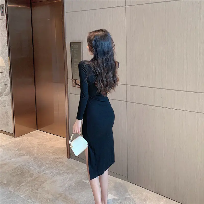 Black Cut Out Hip Skirt Women's Slimming Dress — feature 12