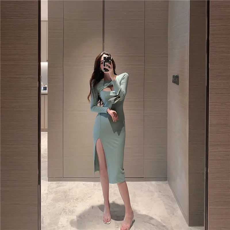 Black Cut Out Hip Skirt Women's Slimming Dress — feature 13