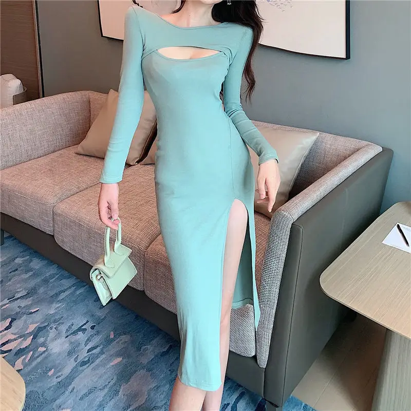 Black Cut Out Hip Skirt Women's Slimming Dress — feature 21