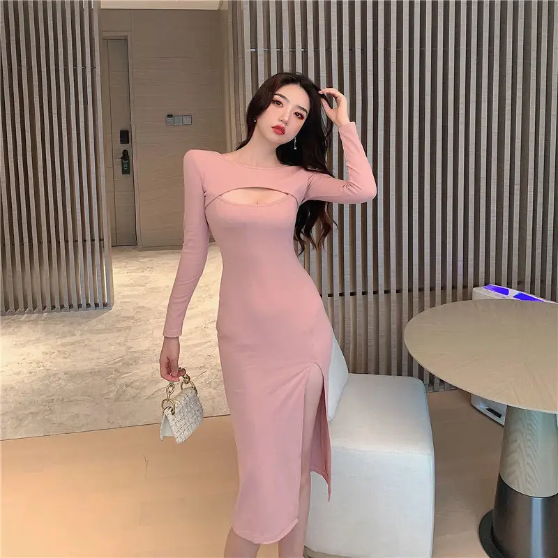 Black Cut Out Hip Skirt Women's Slimming Dress — feature 28