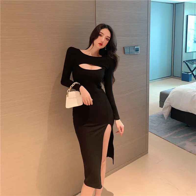 Black Cut Out Hip Skirt Women's Slimming Dress — feature 6