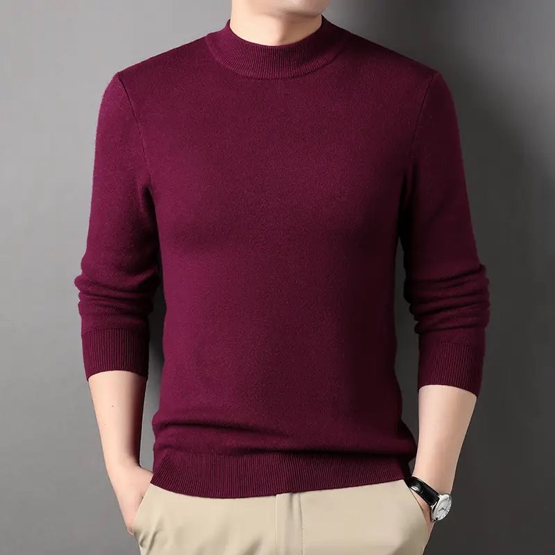 Men Grey Half-Turtleneck Knit Sweatshirt - Image 9