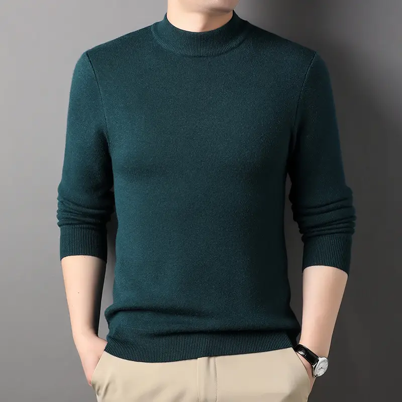 Men Grey Half-Turtleneck Knit Sweatshirt - Image 10
