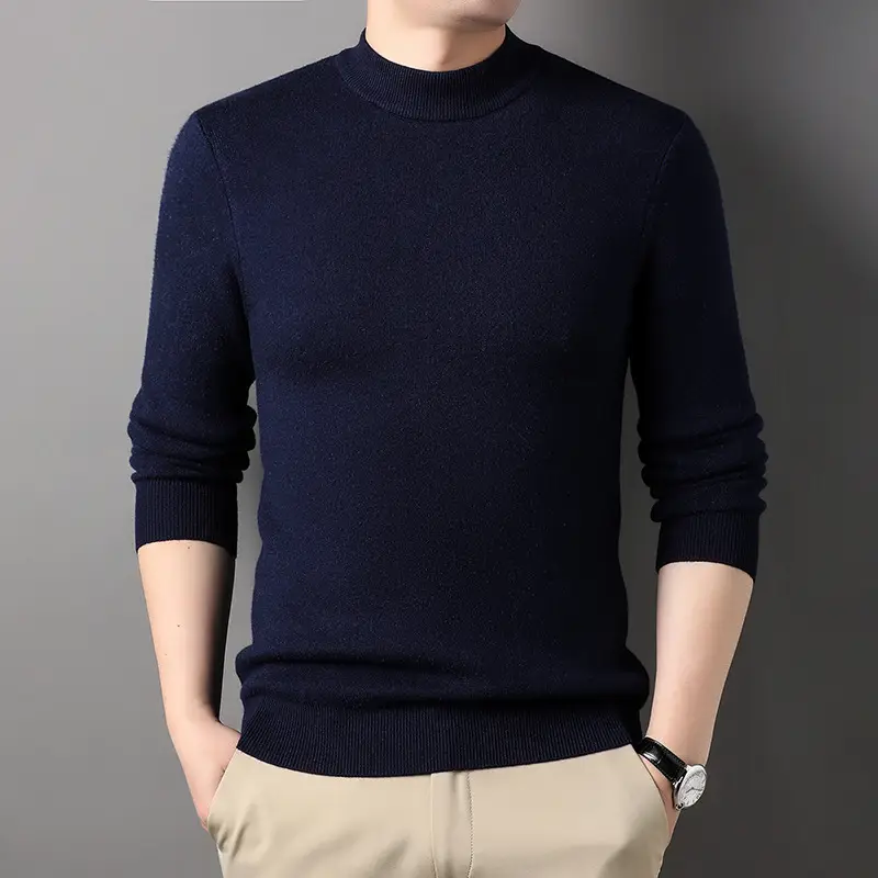Men Grey Half-Turtleneck Knit Sweatshirt - Image 11