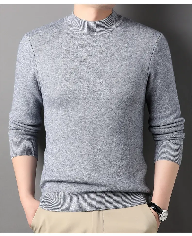 Men Grey Half-Turtleneck Knit Sweatshirt — feature 24