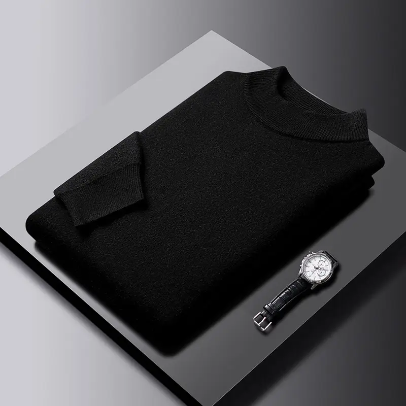 Men Grey Half-Turtleneck Knit Sweatshirt — feature 34