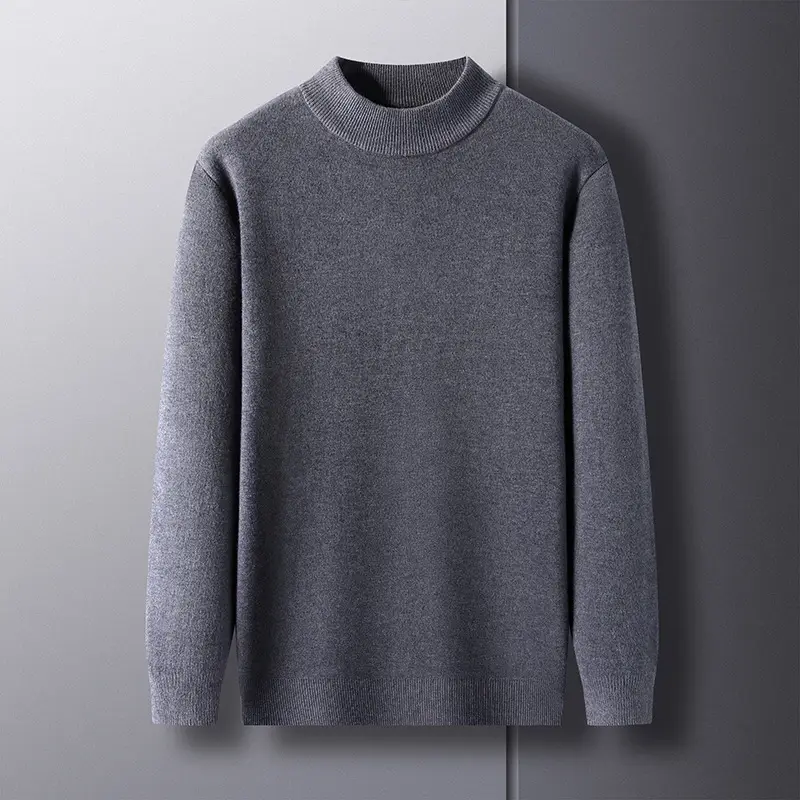 Men Grey Half-Turtleneck Knit Sweatshirt - Image 7