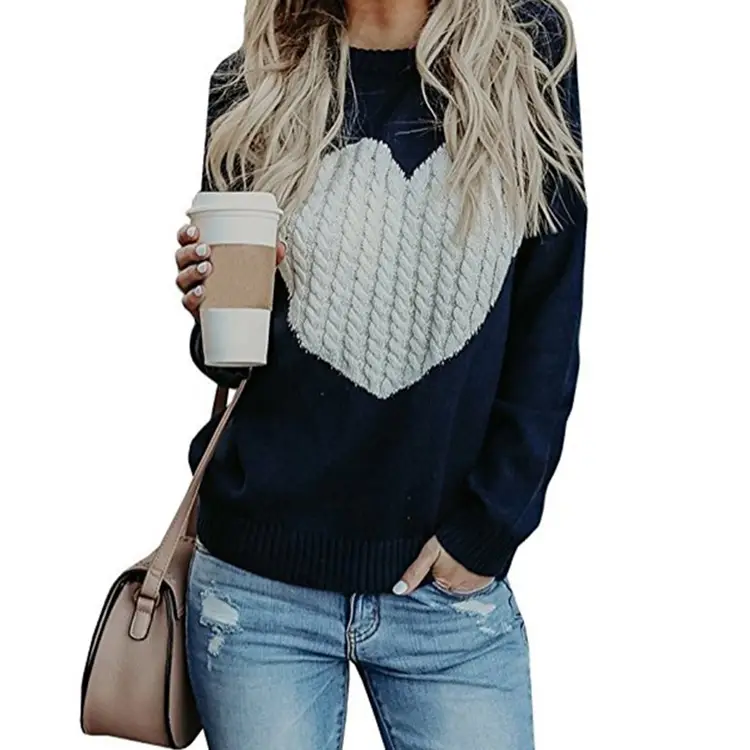 Black Heart Print Women's Sweater Large Size - Image 6