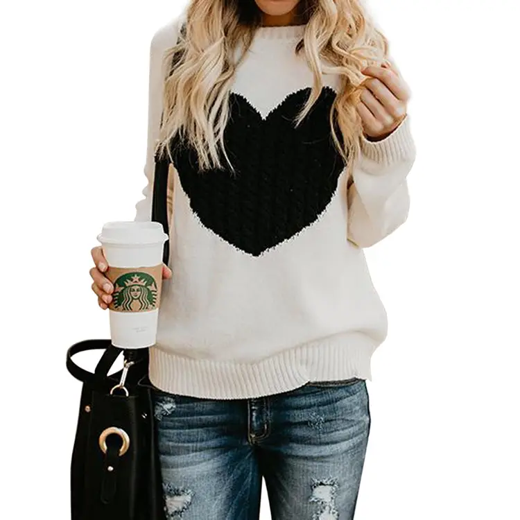 Black Heart Print Women's Sweater Large Size - Image 7