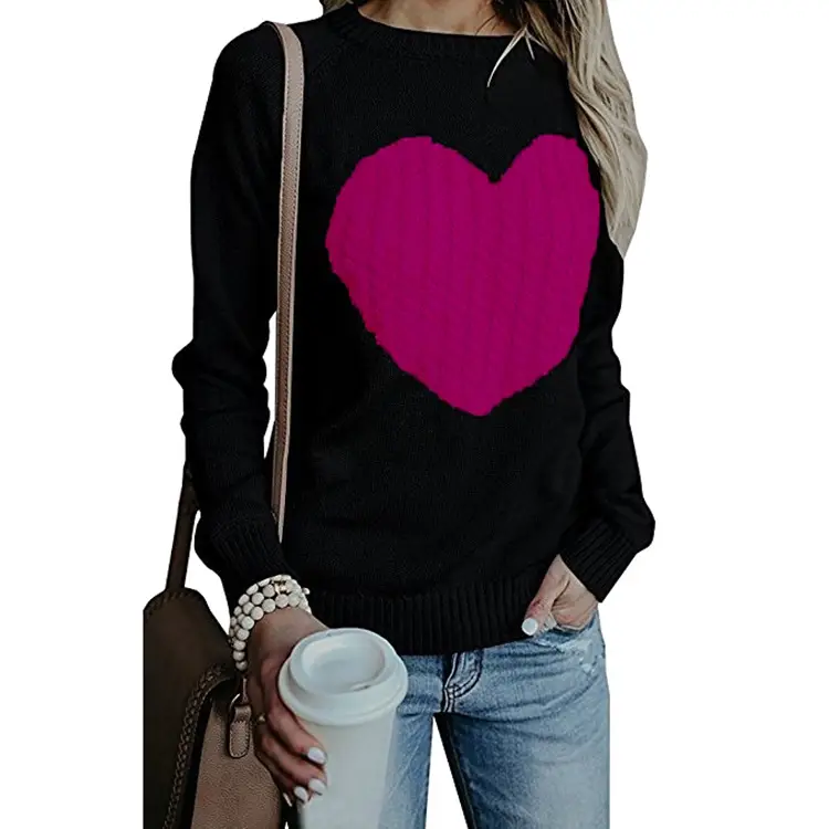 Black Heart Print Women's Sweater Large Size - Image 2