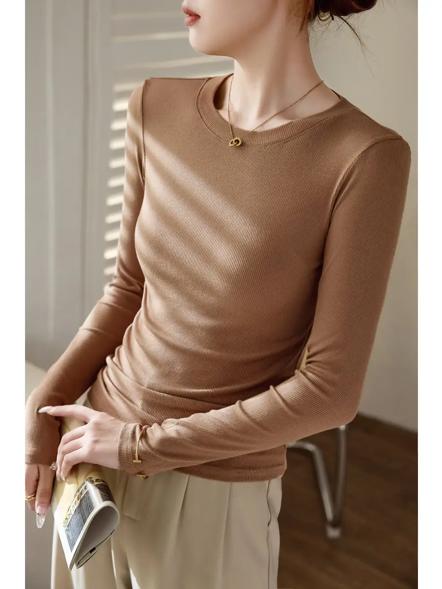 Women's 300g Cotton Long Sleeve Slim Top T-Shirt - Image 7