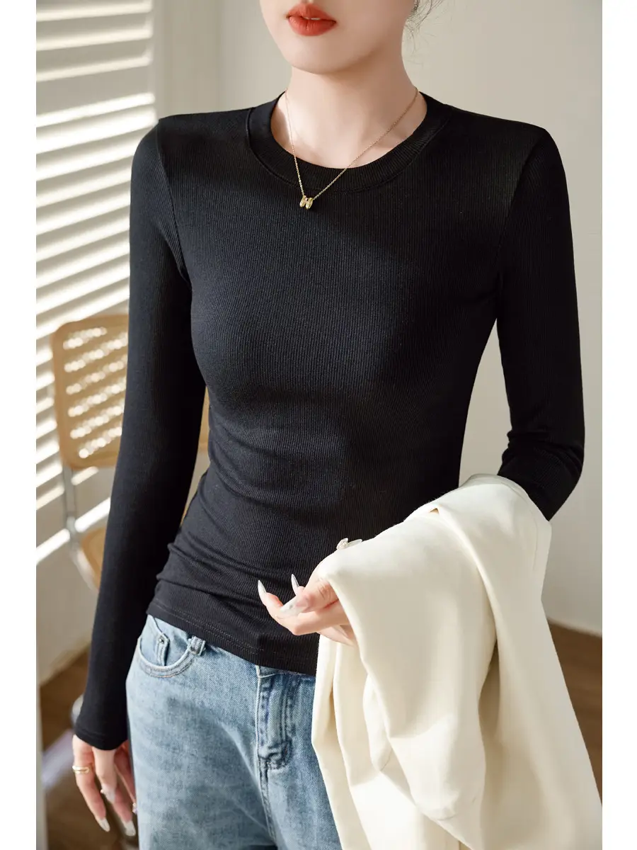 Women's 300g Cotton Long Sleeve Slim Top T-Shirt - Image 9