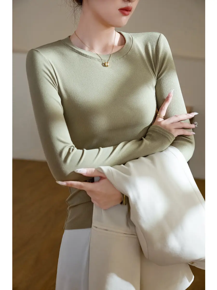 Women's 300g Cotton Long Sleeve Slim Top T-Shirt - Image 10