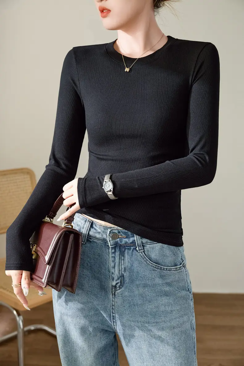 Women's 300g Cotton Long Sleeve Slim Top T-Shirt — feature 10