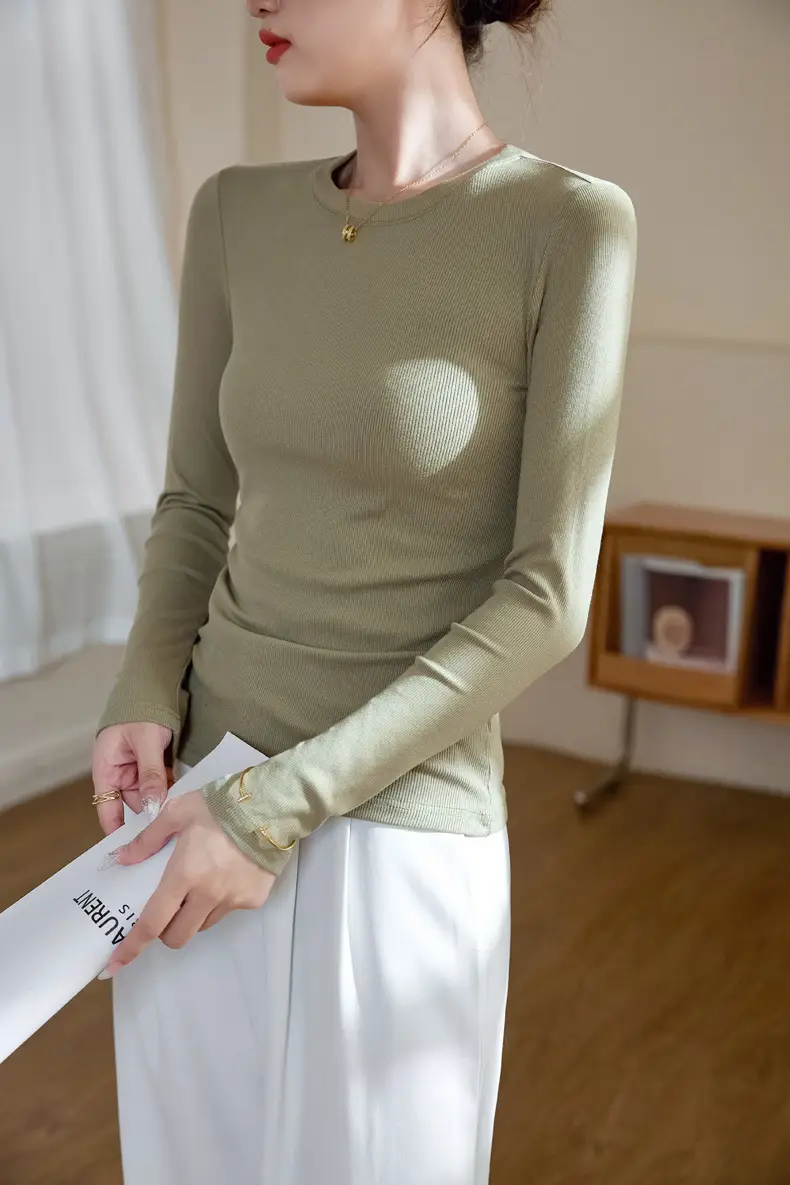 Women's 300g Cotton Long Sleeve Slim Top T-Shirt — feature 11