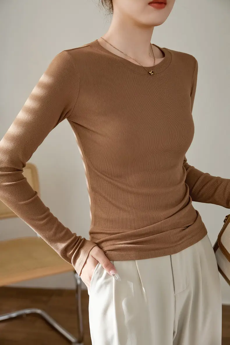 Women's 300g Cotton Long Sleeve Slim Top T-Shirt — feature 13