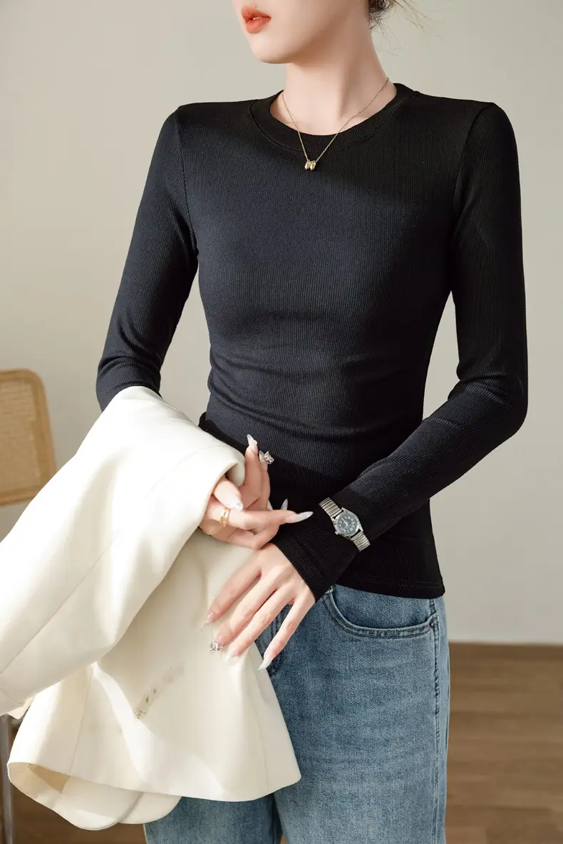 Women's 300g Cotton Long Sleeve Slim Top T-Shirt — feature 14
