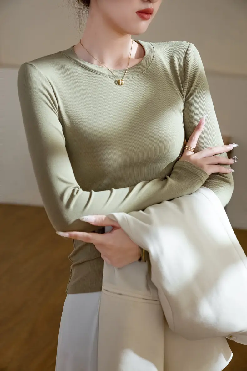 Women's 300g Cotton Long Sleeve Slim Top T-Shirt — feature 15