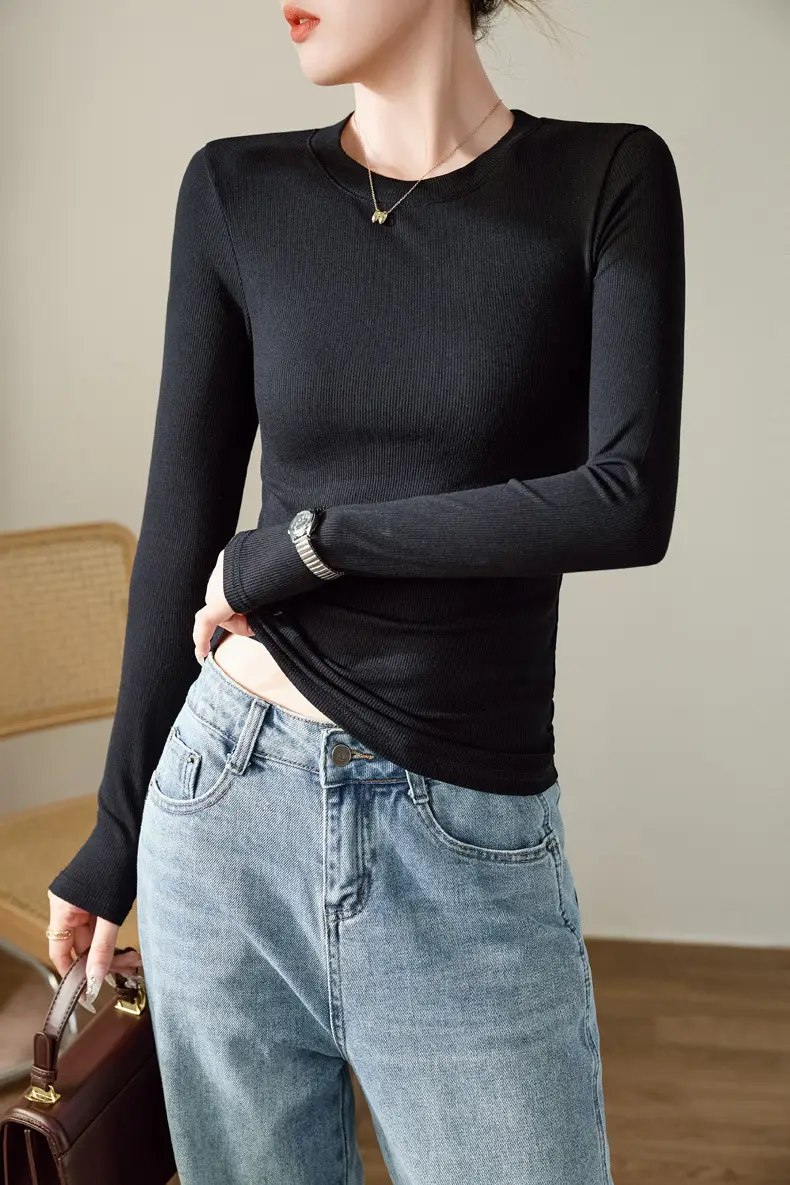 Women's 300g Cotton Long Sleeve Slim Top T-Shirt — feature 18