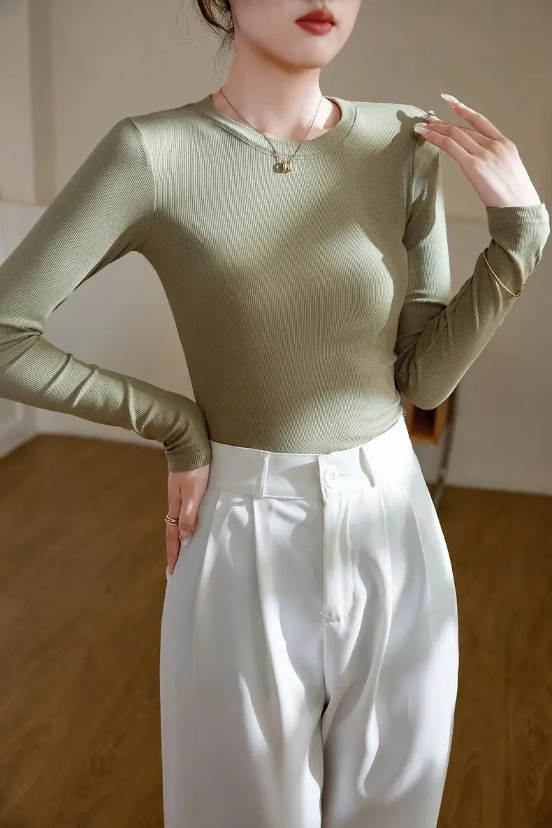 Women's 300g Cotton Long Sleeve Slim Top T-Shirt — feature 19