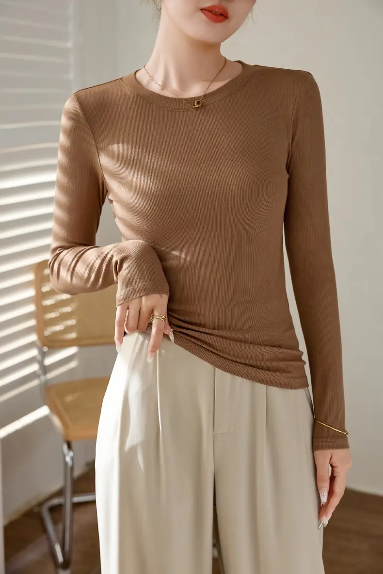 Women's 300g Cotton Long Sleeve Slim Top T-Shirt — feature 21