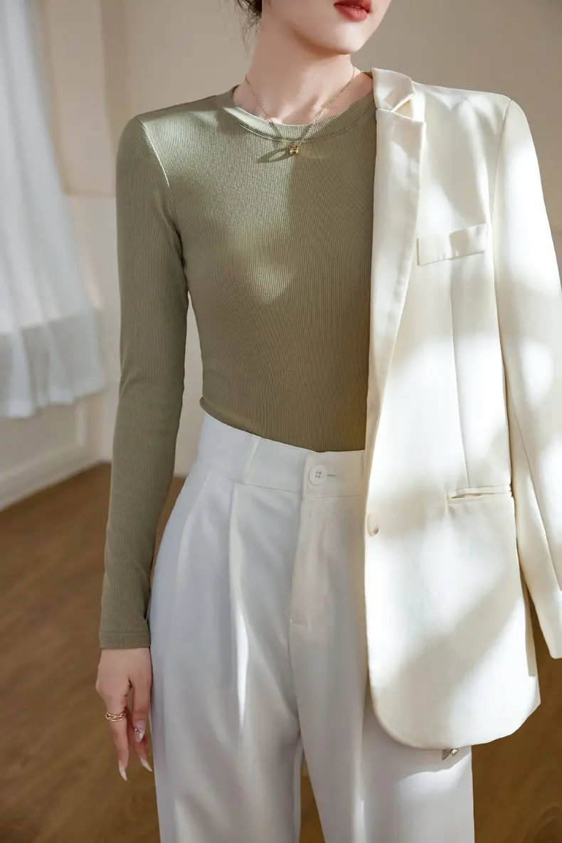 Women's 300g Cotton Long Sleeve Slim Top T-Shirt — feature 23