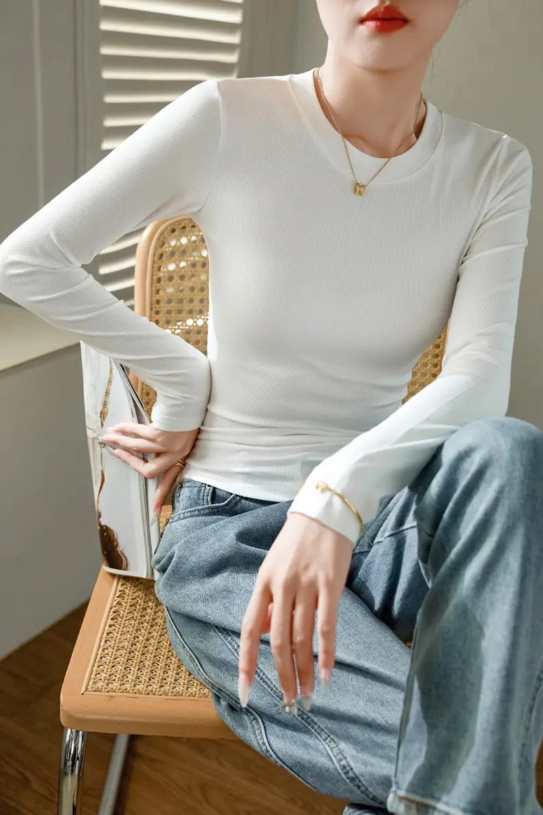 Women's 300g Cotton Long Sleeve Slim Top T-Shirt — feature 24