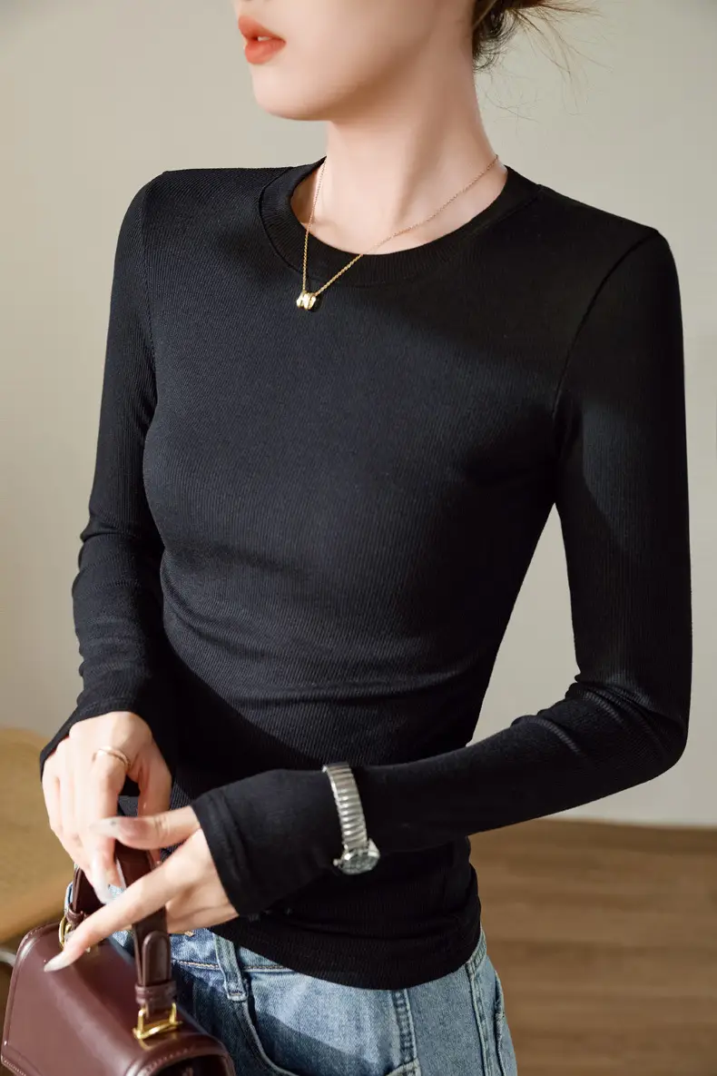 Women's 300g Cotton Long Sleeve Slim Top T-Shirt — feature 26