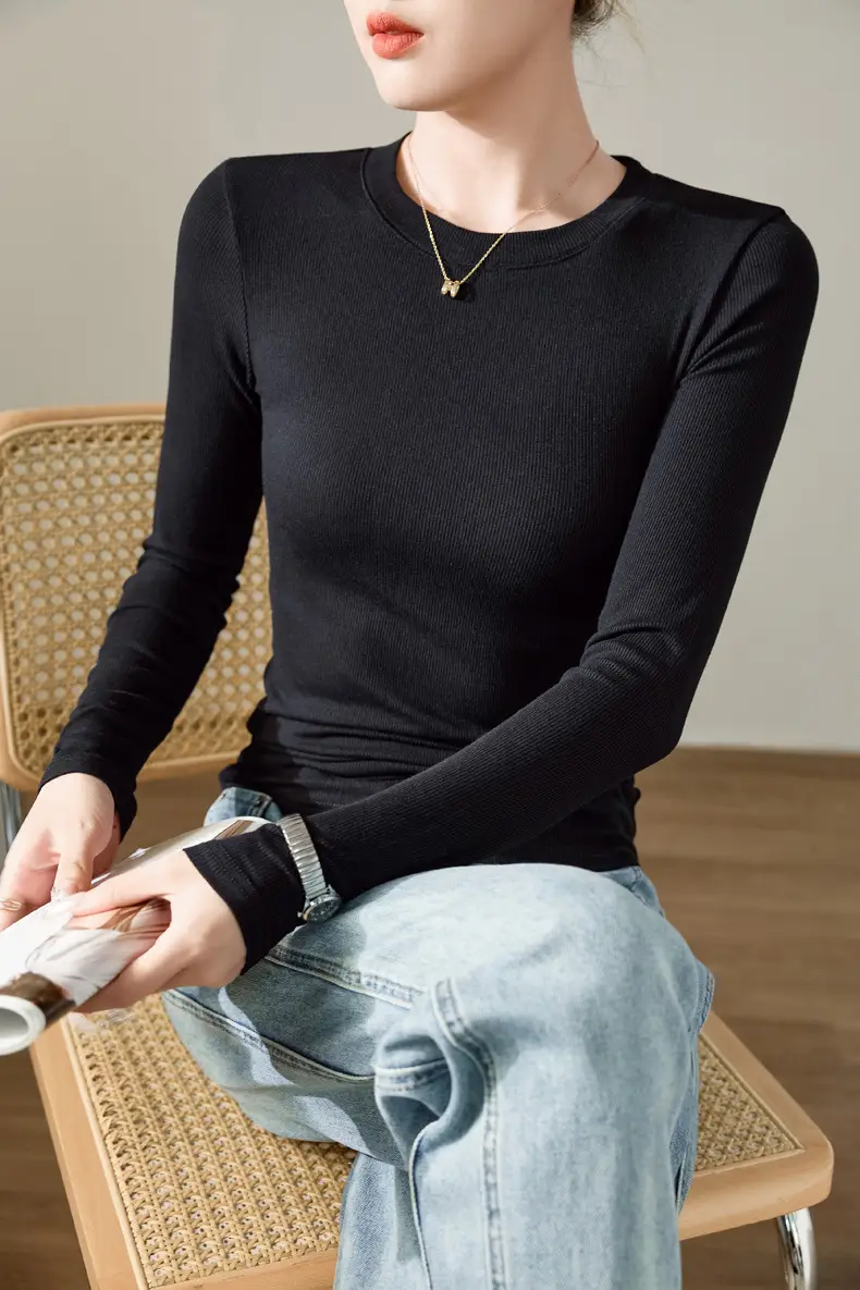 Women's 300g Cotton Long Sleeve Slim Top T-Shirt — feature 34