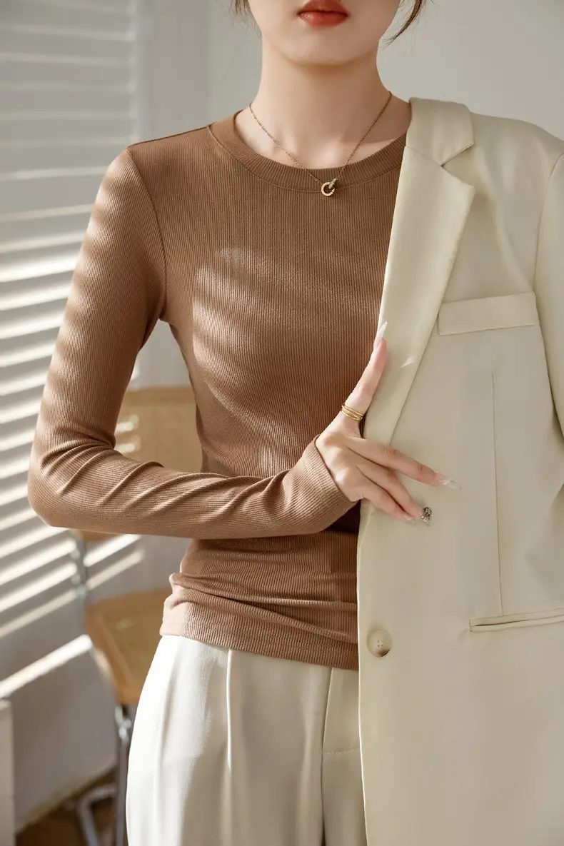 Women's 300g Cotton Long Sleeve Slim Top T-Shirt — feature 36