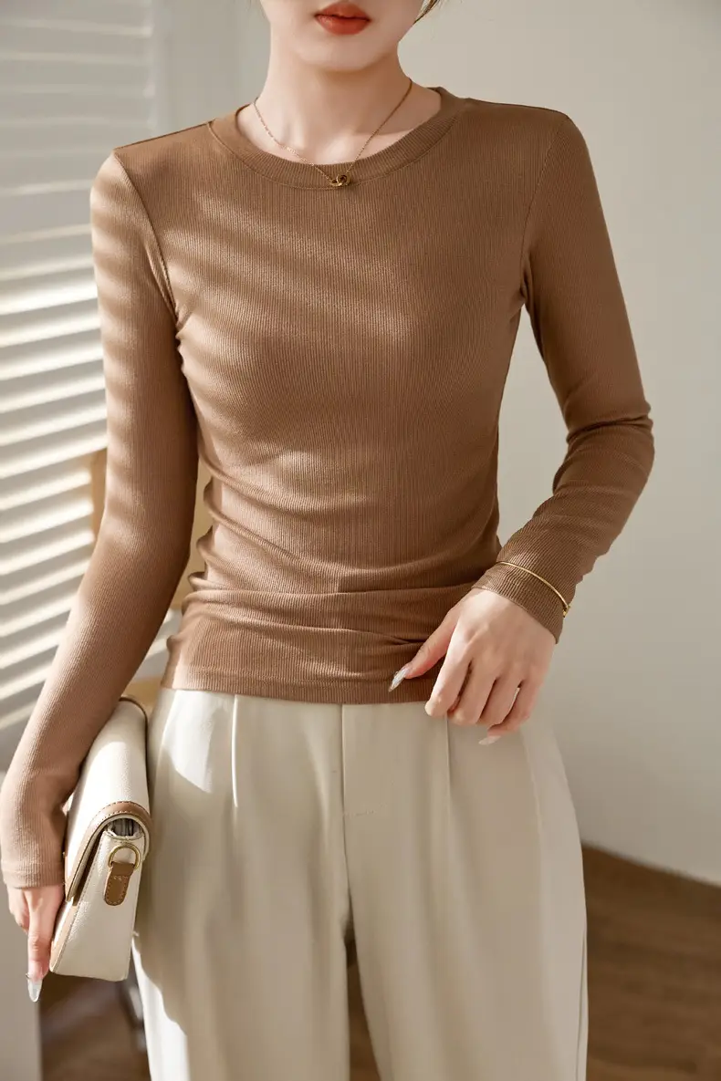 Women's 300g Cotton Long Sleeve Slim Top T-Shirt — feature 9