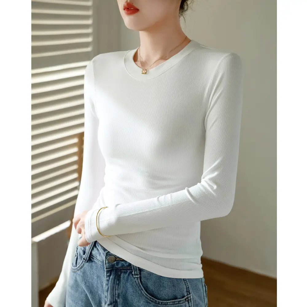 Women's 300g Cotton Long Sleeve Slim Top T-Shirt - Image 3