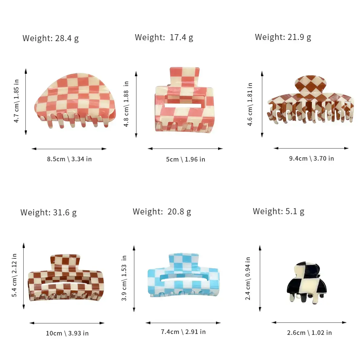 Cross Checkerboard Hair Grab Clip with Acrylic Finish - Image 49