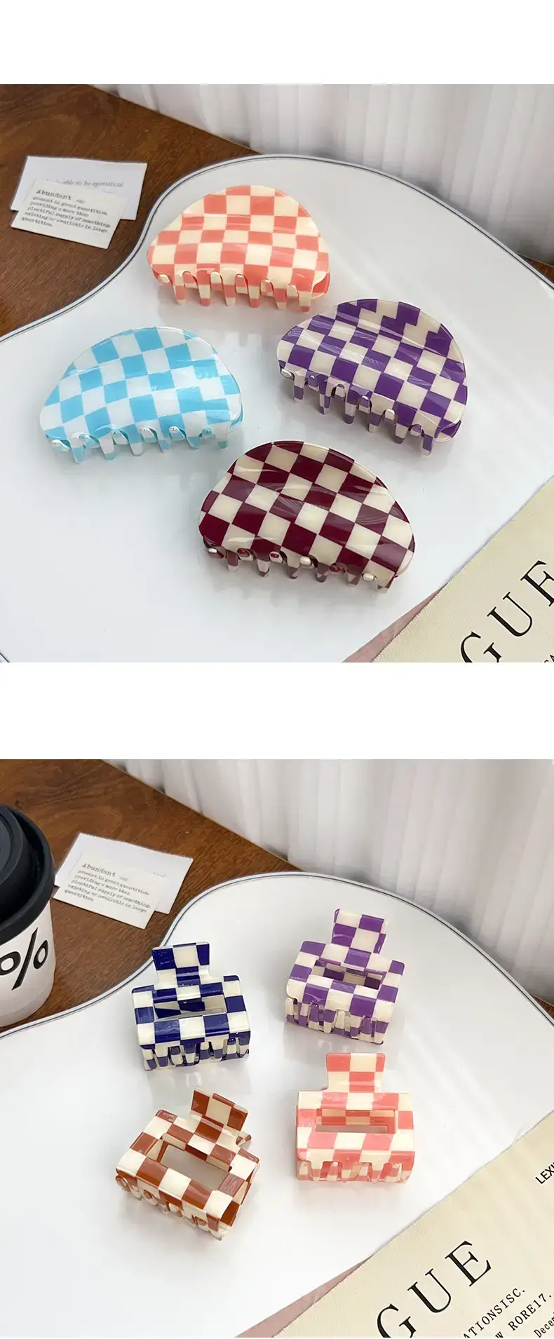 Cross Checkerboard Hair Grab Clip with Acrylic Finish — feature 5