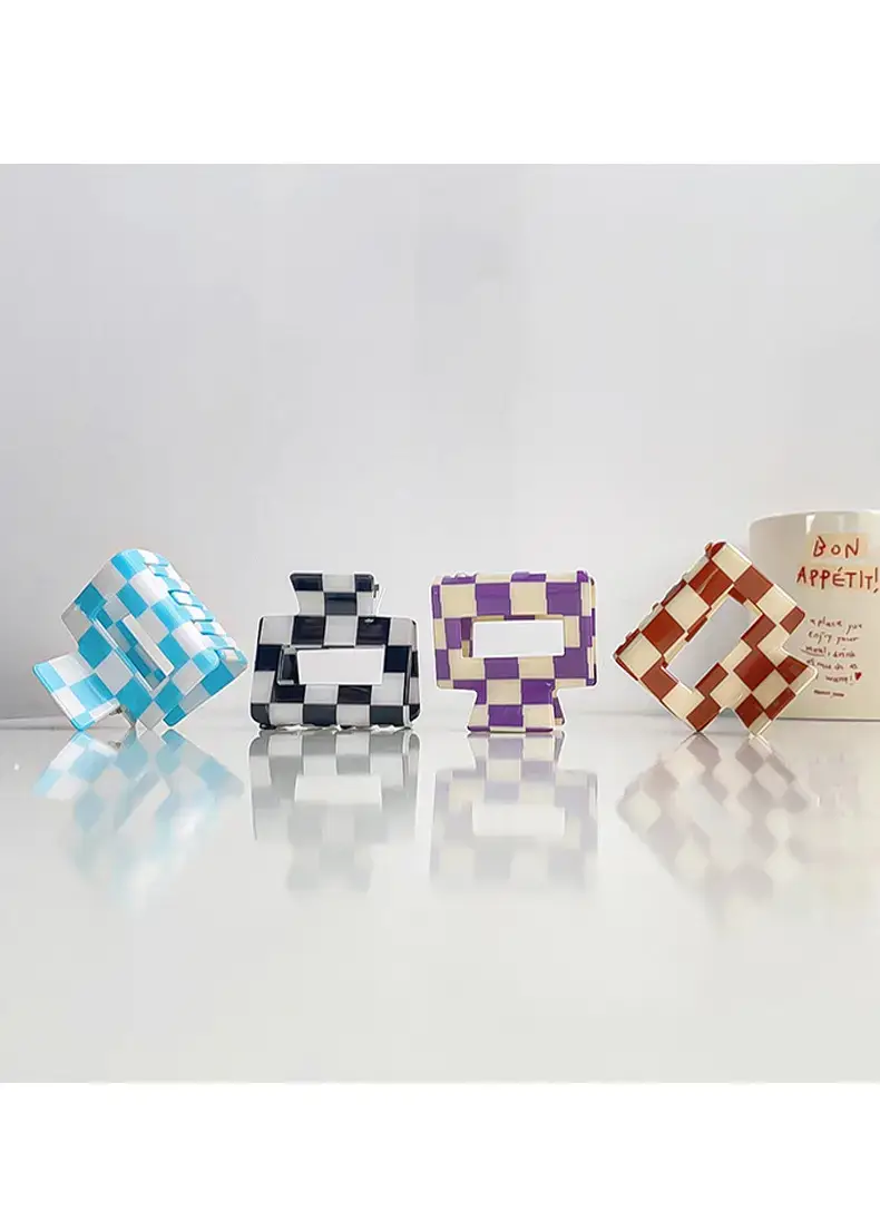 Cross Checkerboard Hair Grab Clip with Acrylic Finish — feature 6